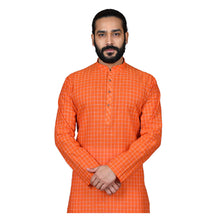 Load image into Gallery viewer, mens orange color cotton checks kurta