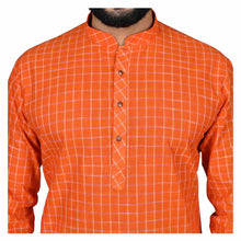 Load image into Gallery viewer, mens orange color cotton checks kurta