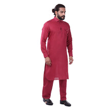 Load image into Gallery viewer, Ajay Arvindbhai Khatri Men&#39;s Pure Cotton Regular Pathani Suit Set MAROON Colour
