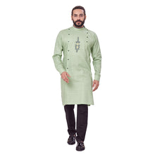 Load image into Gallery viewer, mens pista green color cotton embroidery kurta