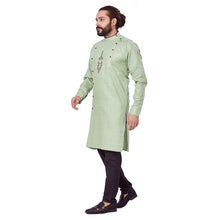 Load image into Gallery viewer, mens pista green color cotton embroidery kurta