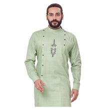 Load image into Gallery viewer, mens pista green color cotton embroidery kurta