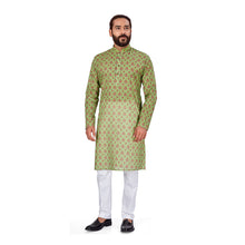 Load image into Gallery viewer, mens peacock green color cotton printed kurta