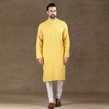 Load image into Gallery viewer, mens embroidered yellow colour kurta pajama set