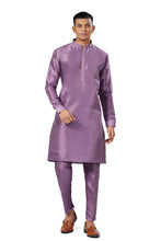 Load image into Gallery viewer, Ajay Arvindbhai Khatri Men Stylist Semi Raw Silk Kurta Pajama With Collar Thread Work
