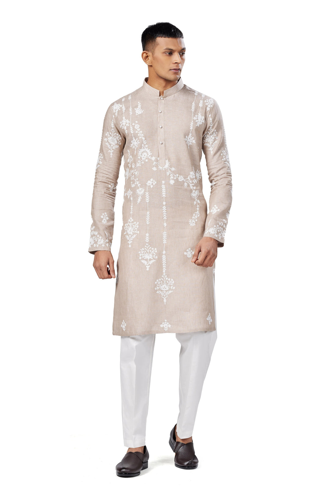 Ajay Arvindbhai Khatri Men's  Linen Embroidered Kurta  Pajama Set