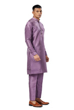 Load image into Gallery viewer, Ajay Arvindbhai Khatri Men Stylist Semi Raw Silk Kurta Pajama With Collar Thread Work
