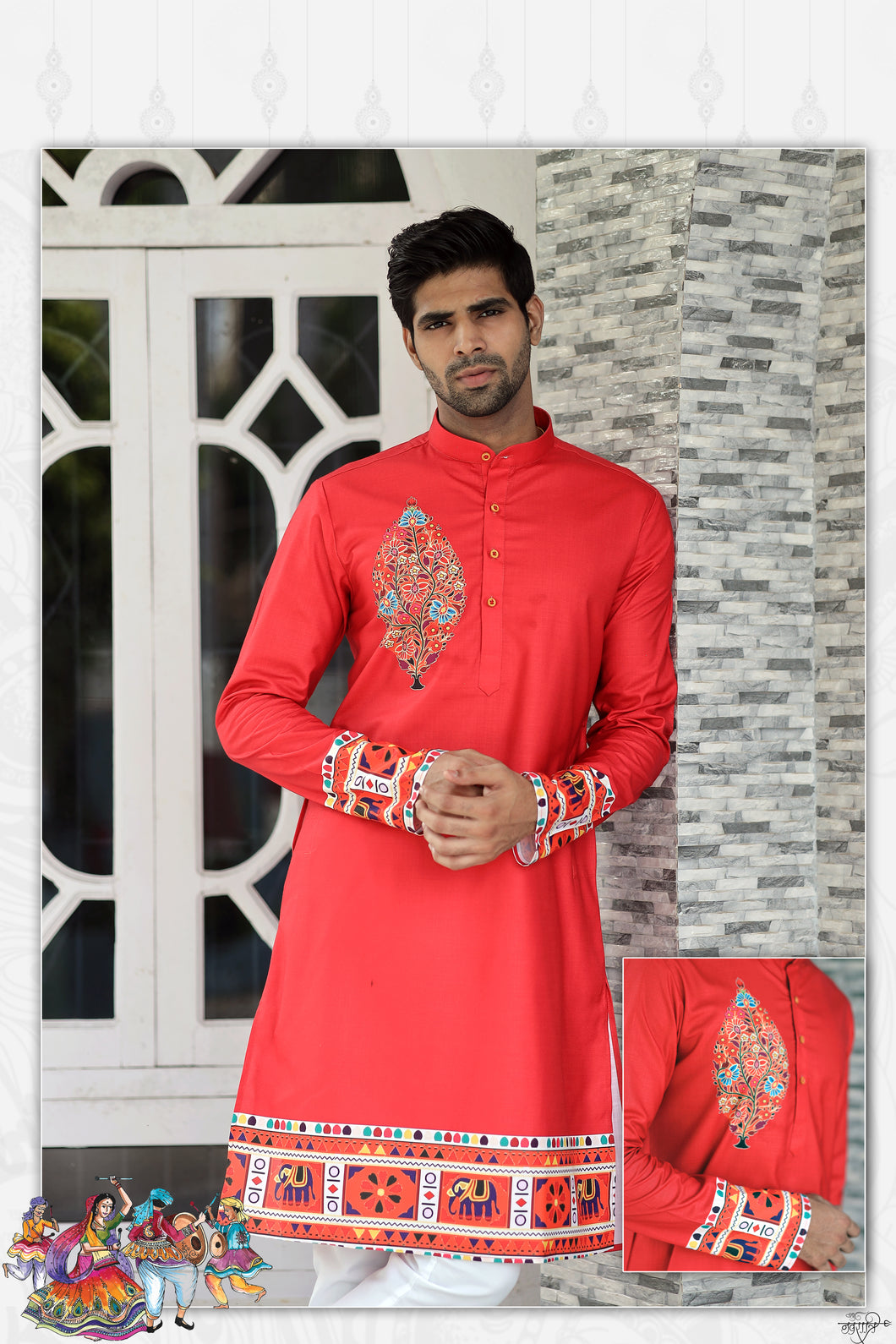 Ajay Arvindbhai Khatri Men's Cotton Printed Navratri  Kurta For Men's