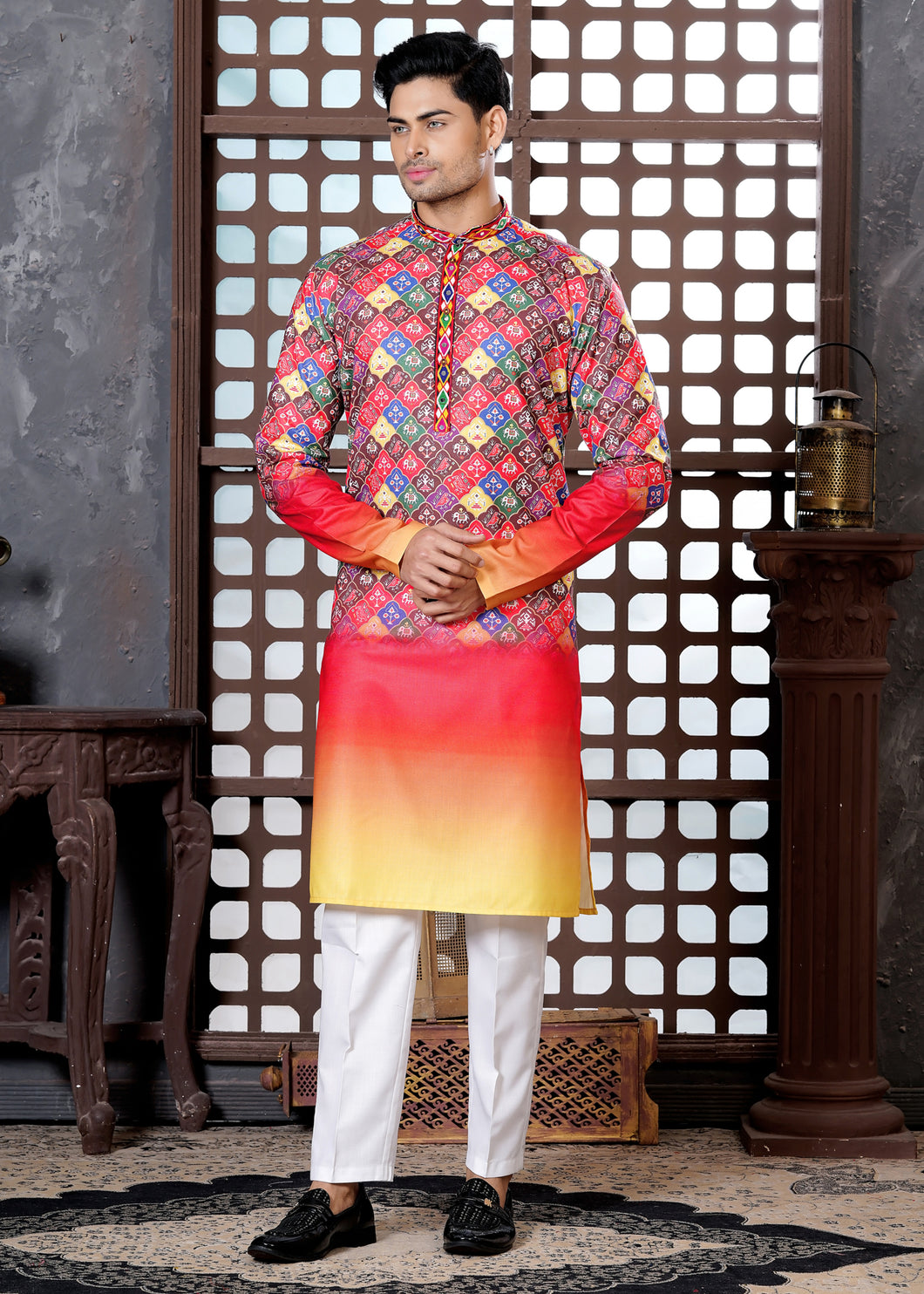 Ajay Arvindbhai Khatri Men's Cotton Printed Navratri Kurta