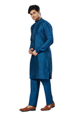 Load image into Gallery viewer, Ajay Arvindbhai Khatri Men Stylist Semi Raw Silk Kurta Pajama With Collar Thread Work
