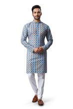 Load image into Gallery viewer, mens lucknowi blue colour printed kurta
