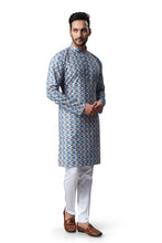 Load image into Gallery viewer, mens lucknowi blue colour printed kurta
