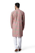 Load image into Gallery viewer, mens lucknowi fawn red colour printed kurta
