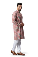 Load image into Gallery viewer, mens lucknowi fawn red colour printed kurta
