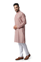 Load image into Gallery viewer, mens lucknowi fawn red colour printed kurta
