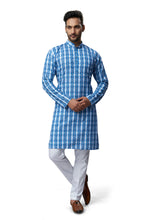 Load image into Gallery viewer, mens lucknowi blue colour printed kurta
