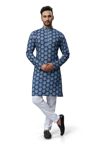 mens lucknowi blue color kurta