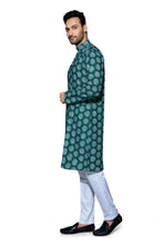 Load image into Gallery viewer, mens lucknowi green colour printed kurta

