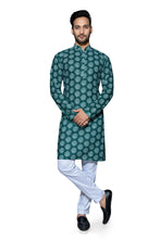Load image into Gallery viewer, mens lucknowi green colour printed kurta
