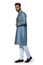 Load image into Gallery viewer, mens cotton printed blue colour kurta
