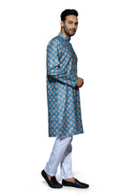 Load image into Gallery viewer, mens cotton printed blue colour kurta
