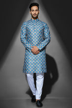 Load image into Gallery viewer, mens cotton printed blue colour kurta
