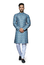 Load image into Gallery viewer, mens cotton printed blue colour kurta
