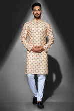 Load image into Gallery viewer, mens cotton printed yellow colour kurta
