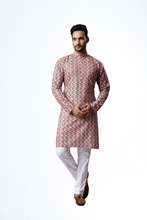Load image into Gallery viewer, mens lucknowi fawn red colour printed kurta
