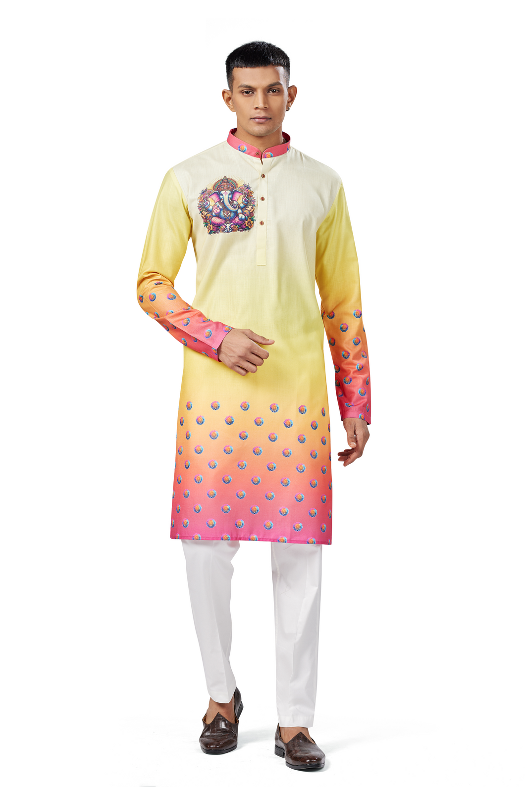 Ajay Arvindbhai Khatri Men's Cotton Printed Ganpati Kurta