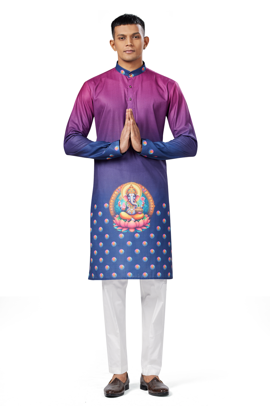 Ajay Arvindbhai Khatri Men's Cotton Printed Ganpati Kurta