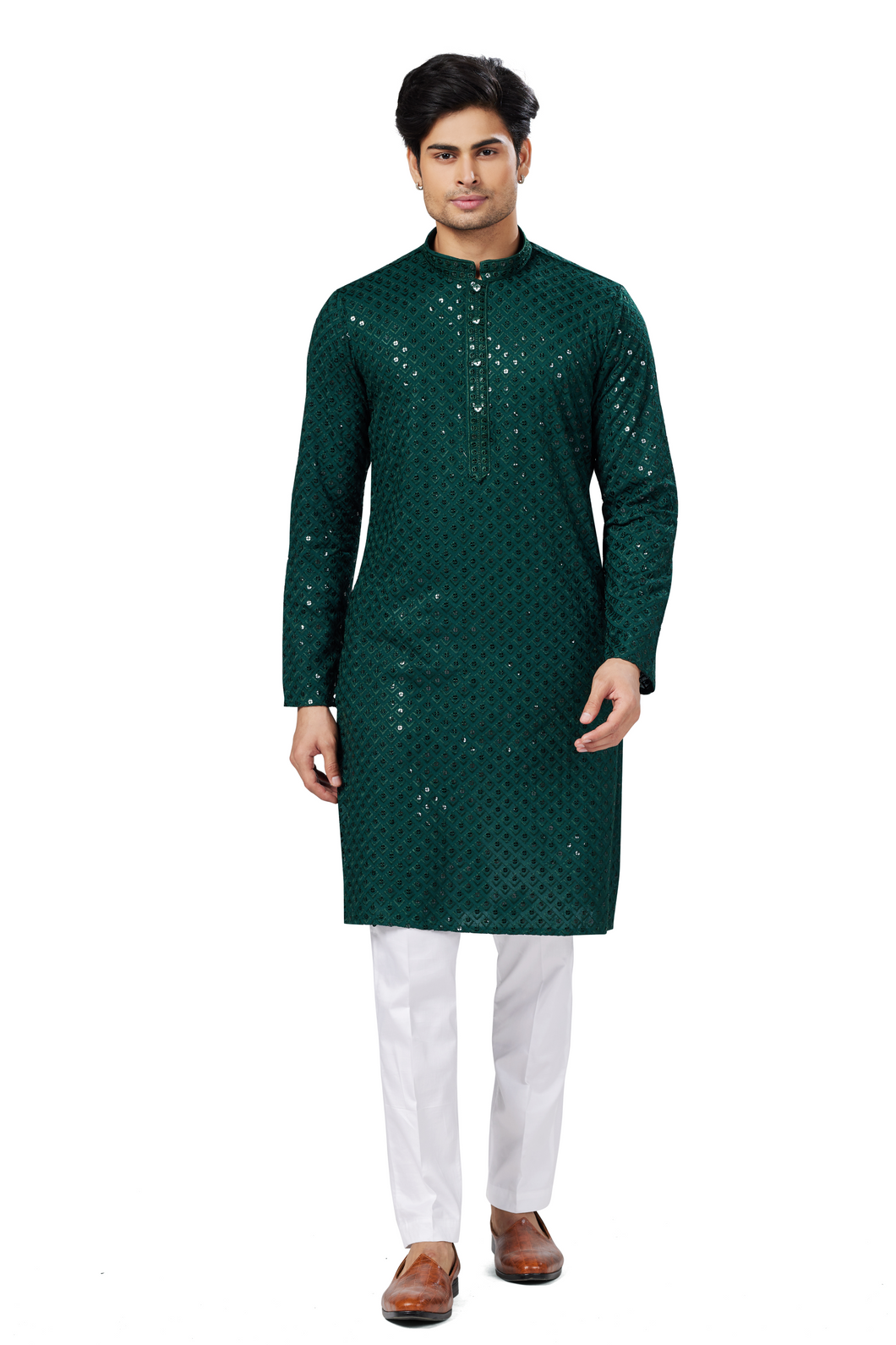 Ajay Arvindbhai Khatri Men's straight Lucknow Chikankari Patterned Kurta