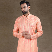 Load image into Gallery viewer, mens cotton printed peach colour kurta
