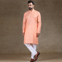 Load image into Gallery viewer, Ajay Arvindbhai Khatri Men&#39;s Cotton Printed Stylish kurta Peach &amp; White Colour
