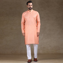 Load image into Gallery viewer, mens cotton printed peach colour kurta
