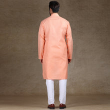 Load image into Gallery viewer, mens cotton printed peach colour kurta
