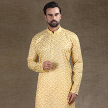 Load image into Gallery viewer, Ajay Arvindbhai Khatri Men&#39;s Cotton Printed Stylish kurta Yellow &amp; White Colour
