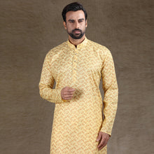 Load image into Gallery viewer, Ajay Arvindbhai Khatri Men&#39;s Cotton Flower Printed Stylish kurta Lemon Colour
