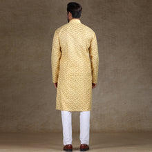 Load image into Gallery viewer, Ajay Arvindbhai Khatri Men&#39;s Cotton Flower Printed Stylish kurta Lemon Colour
