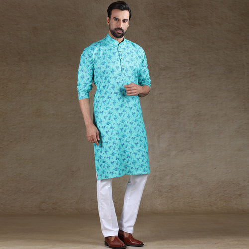 mens firoji colour printed kurta