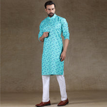 Load image into Gallery viewer, mens firoji colour printed kurta
