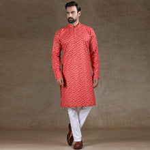 Load image into Gallery viewer, Ajay Arvindbhai Khatri Men&#39;s Cotton Flower Printed Stylish kurta Red Colour
