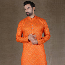 Load image into Gallery viewer, Ajay Arvindbhai Khatri Men&#39;s Cotton Flower Printed Stylish kurta Orange Colour
