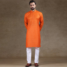 Load image into Gallery viewer, mens orange colour printed kurta
