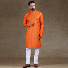 Load image into Gallery viewer, mens orange colour printed kurta
