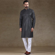 Load image into Gallery viewer, mens printed black colour kurta
