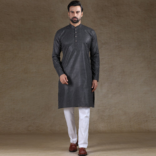mens printed black colour kurta