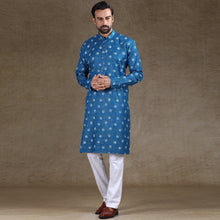 Load image into Gallery viewer, mens blue colour printed kurta
