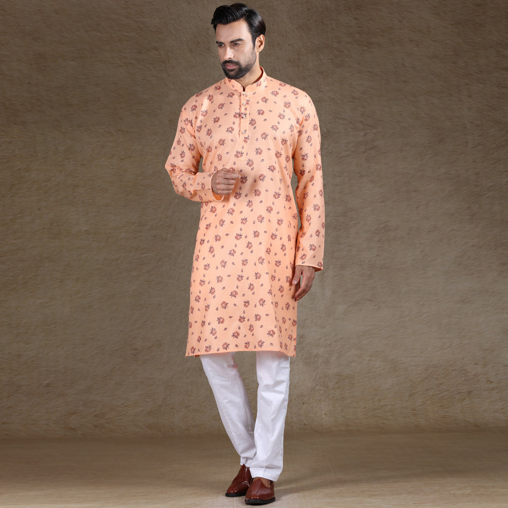 Shop Men s Designer Kurta Set Online Tagged Peach AjayArvindbhaiKhatri