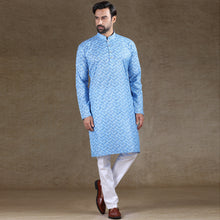 Load image into Gallery viewer, mens printed blue colour kurta
